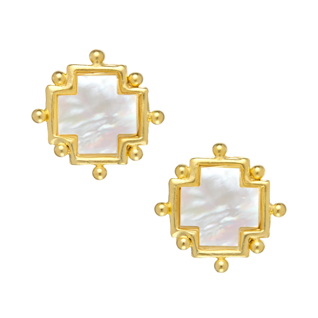 Susan Shaw Small Mother Of Pearl Cross Earrings