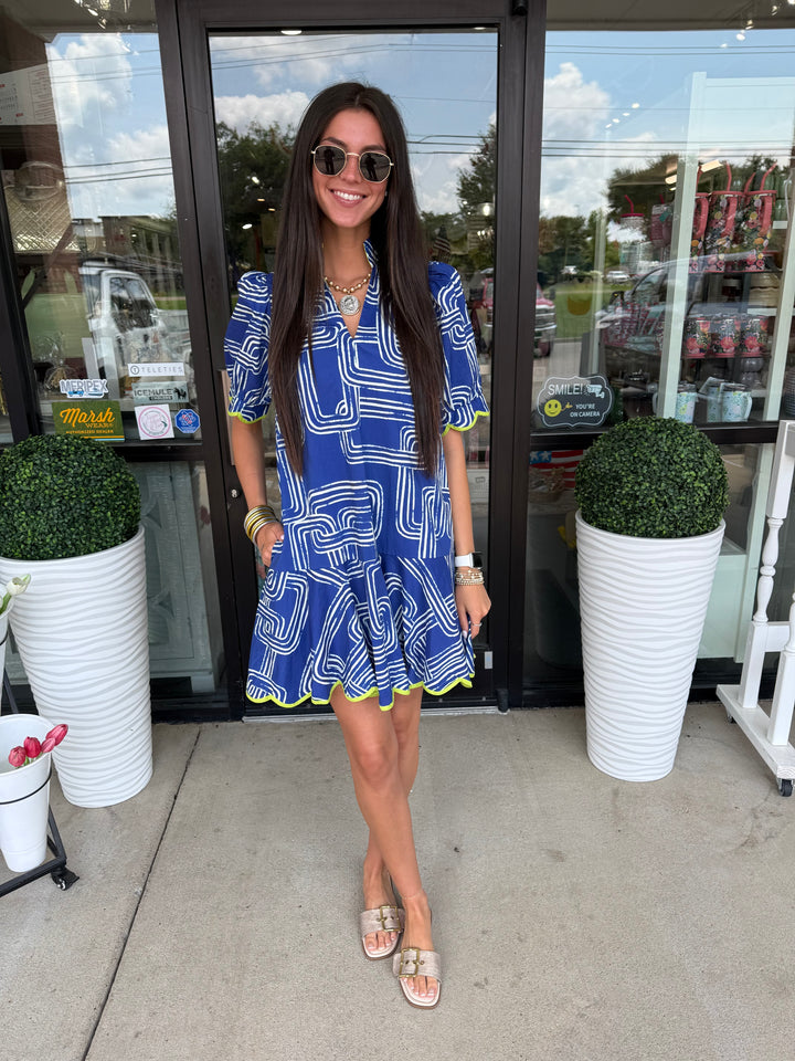 Entro Navy Squared W Lime Dress