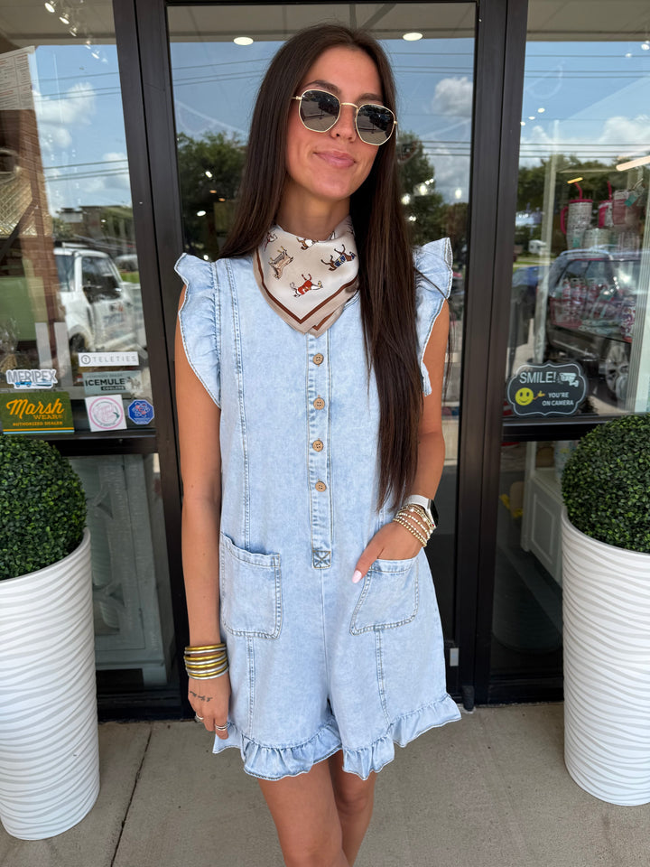 Sweet Ruffle Denim Romper