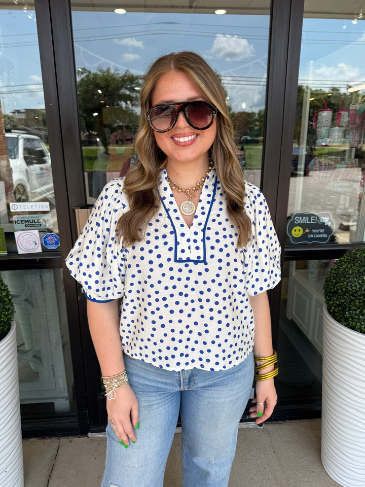Entro Blue Polkadot Top