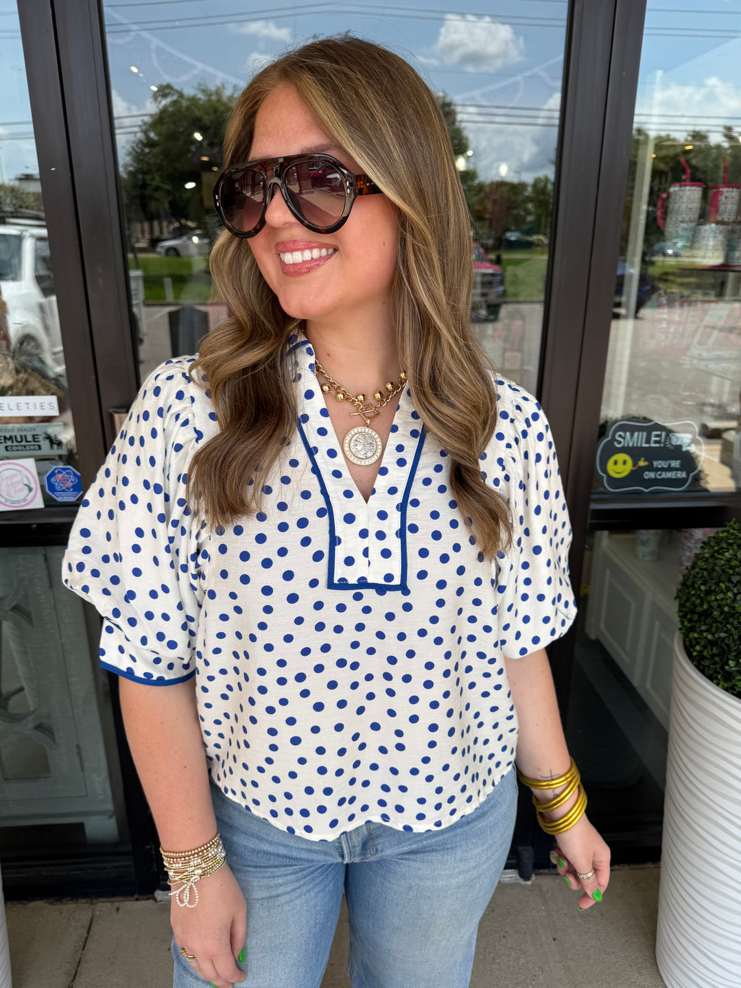 Entro Blue Polkadot Top