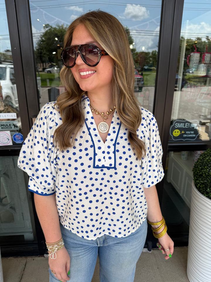 Entro Blue Polkadot Top