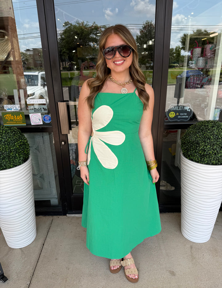 Side Cutout Floral Detail Midi Dress