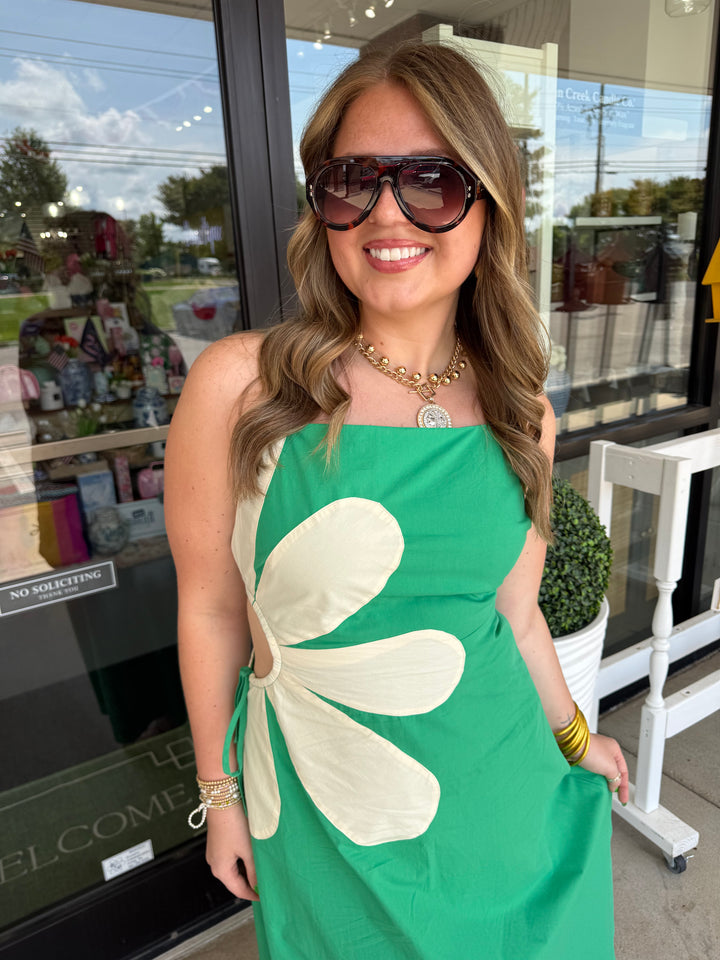 Side Cutout Floral Detail Midi Dress
