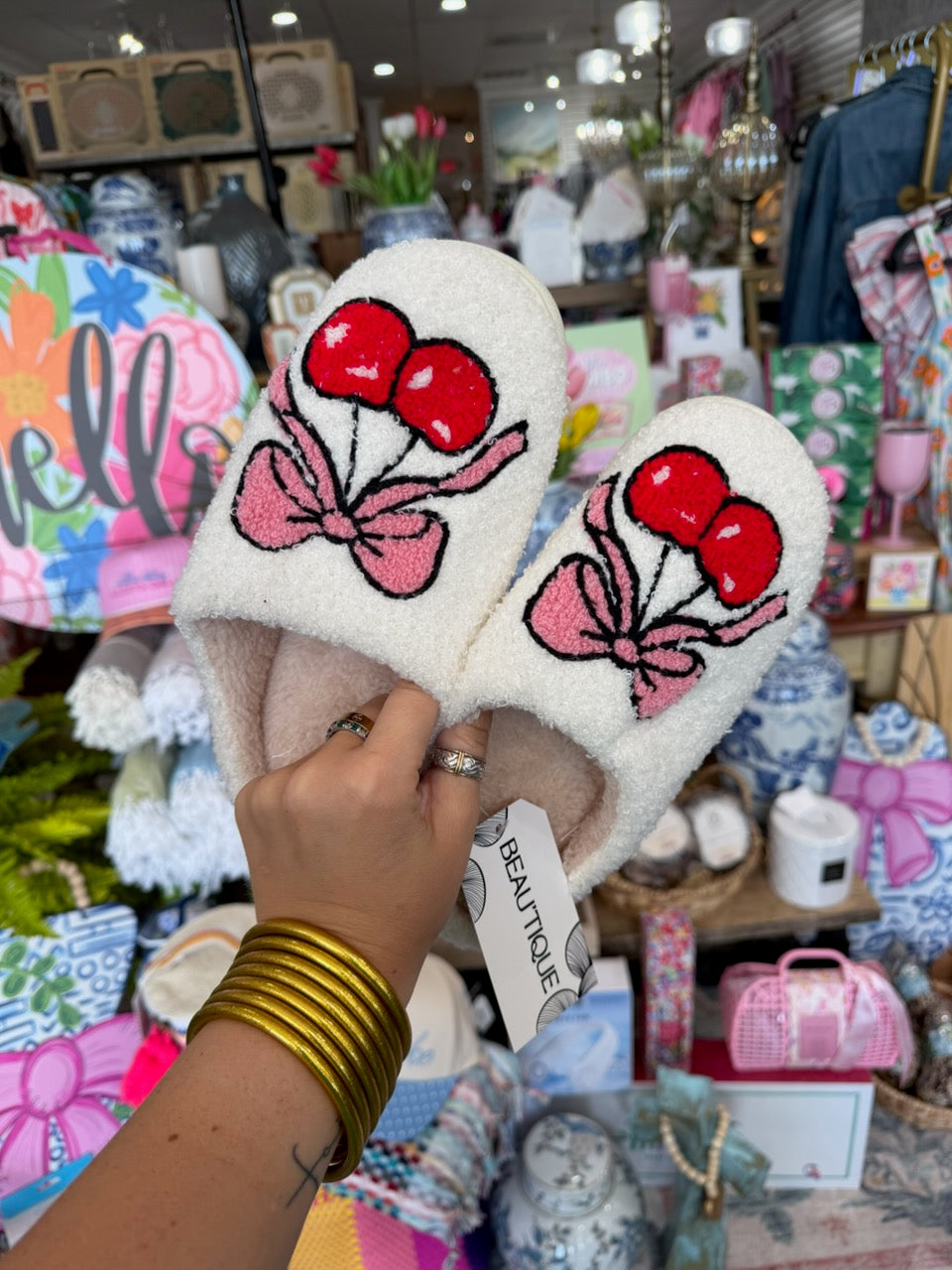 Bow Cherry Slippers