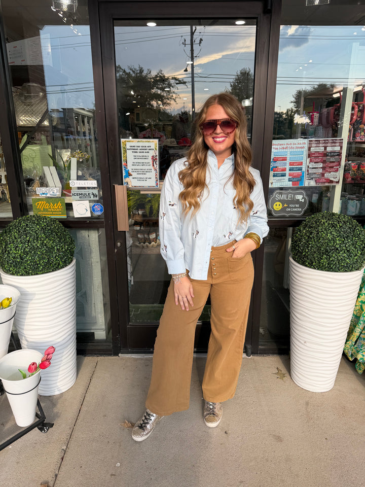 Entro Tan Pants With Gold Buttons