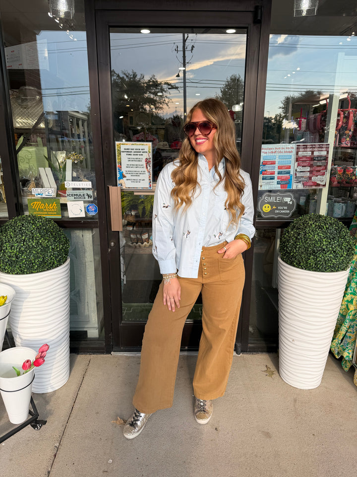 Entro Tan Pants With Gold Buttons