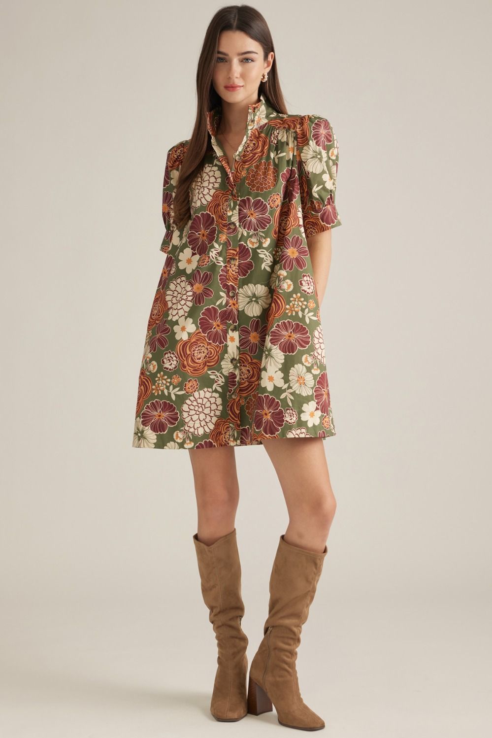 Olive Rust Floral Dress