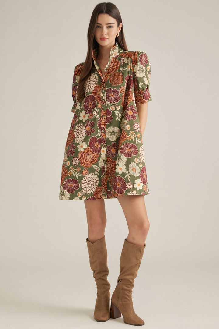 Olive Rust Floral Dress