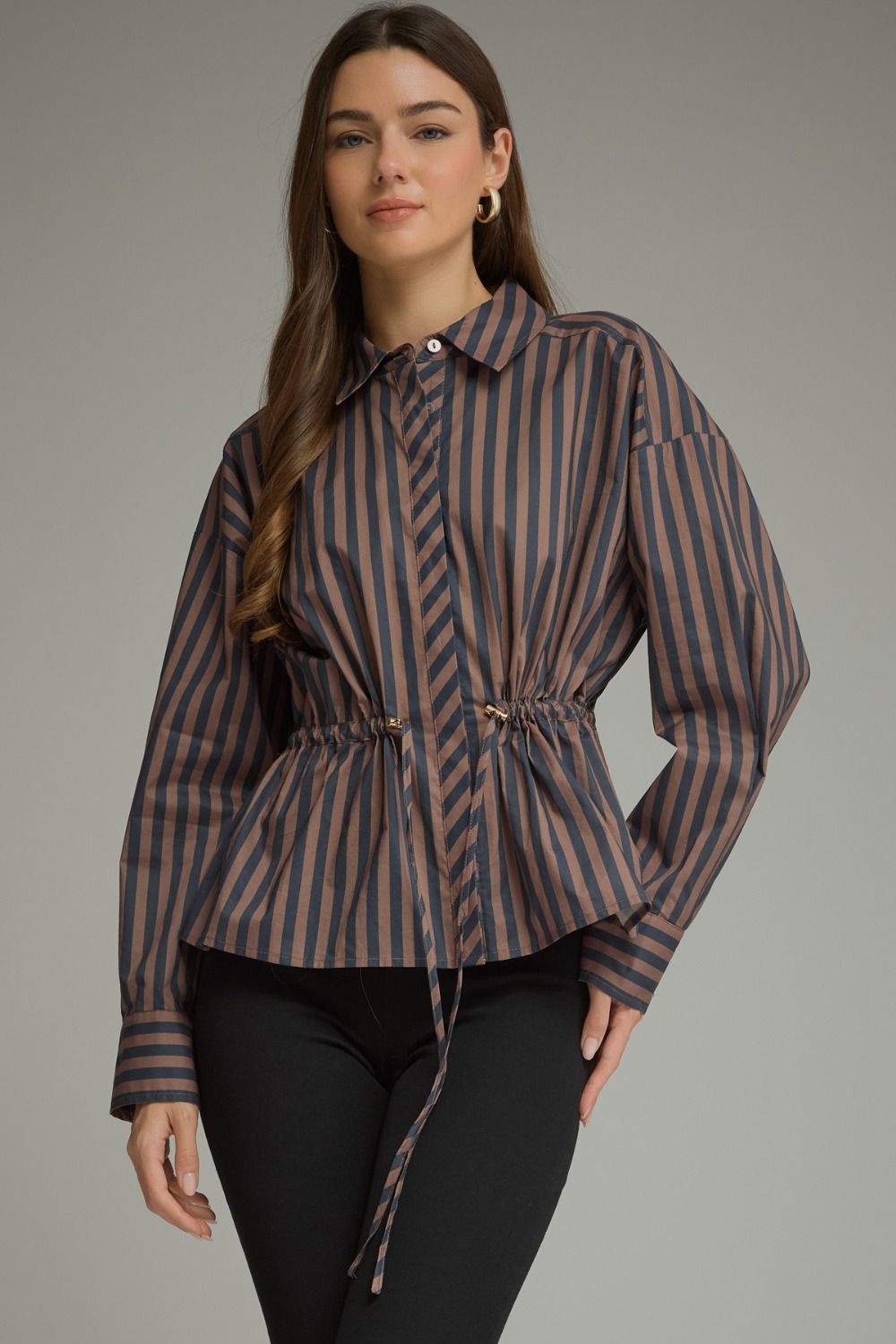 Brown & Navy Stripe Button Down