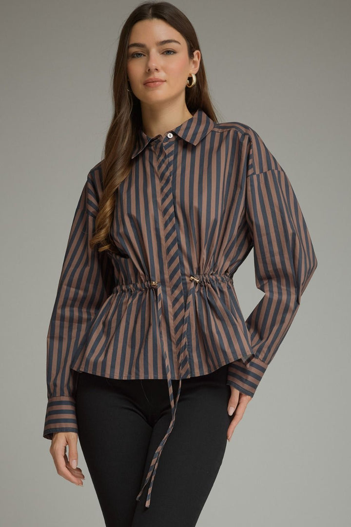 Brown & Navy Stripe Button Down