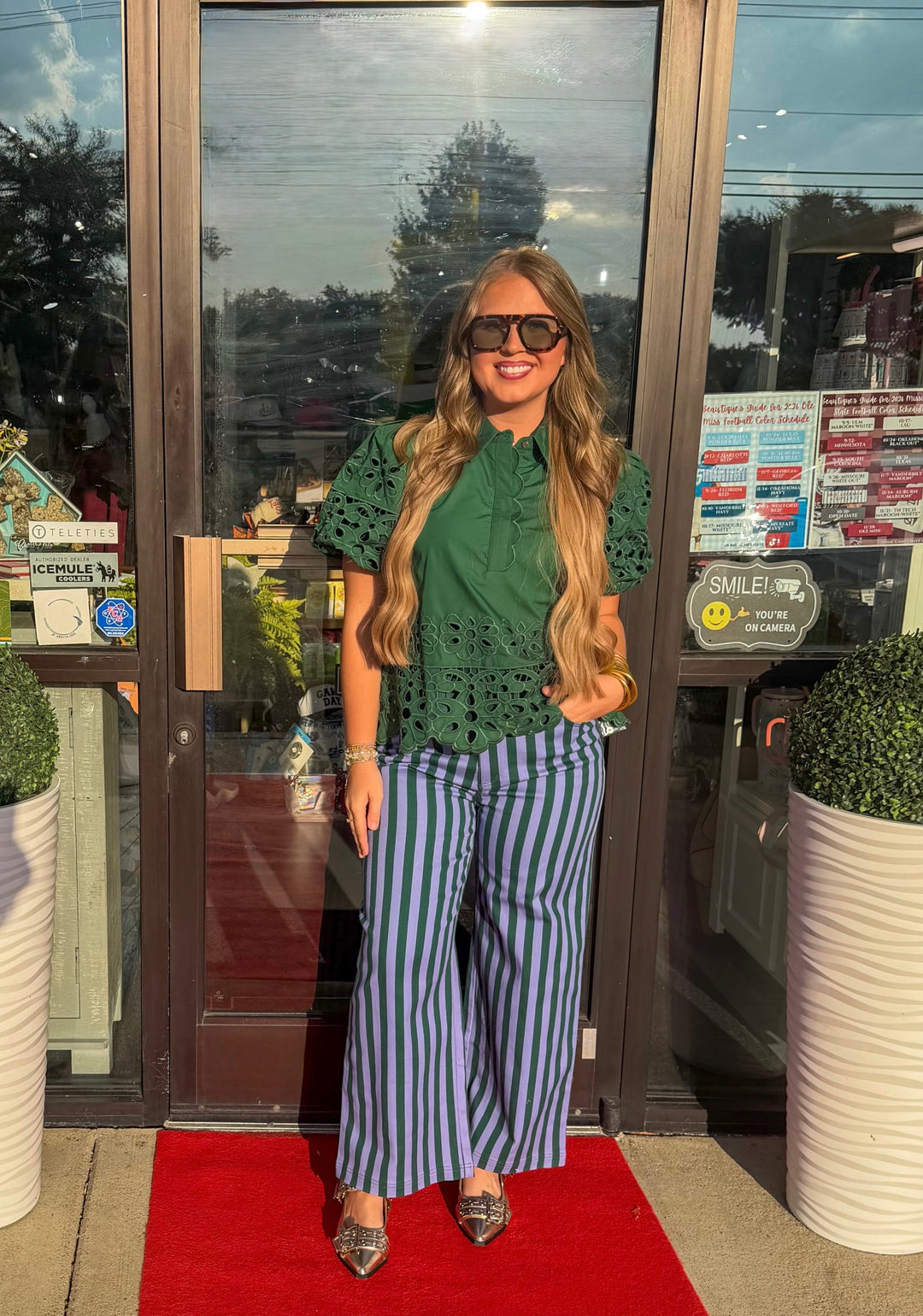 Hunter Green & Blue Stripe Jeans