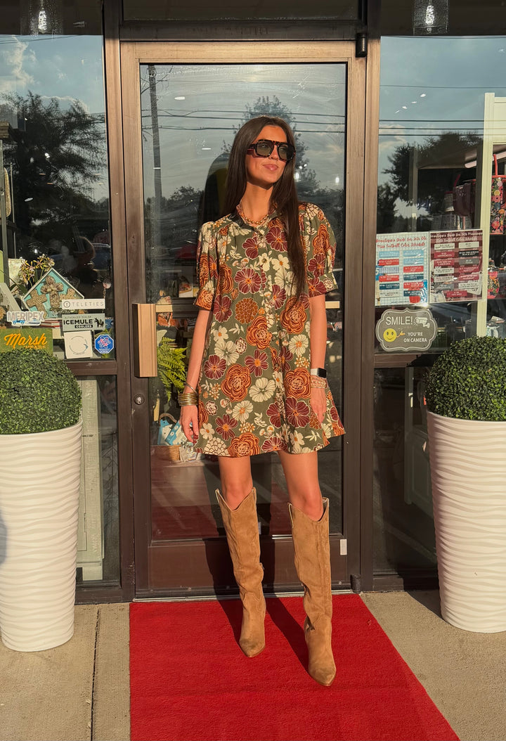 Olive Rust Floral Dress