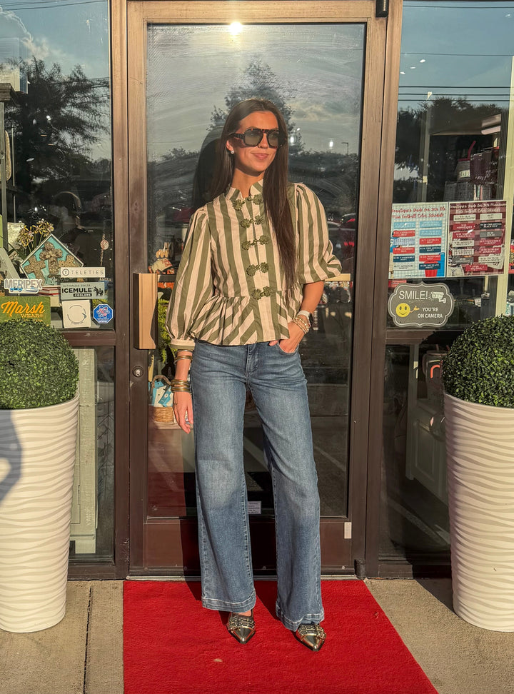 Olive Ecru Stripe Top