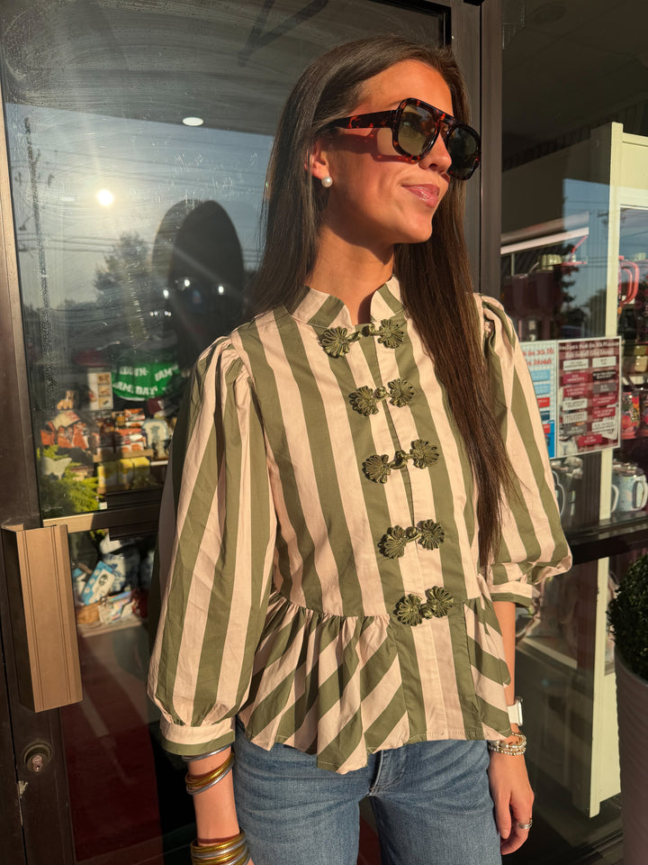 Olive Ecru Stripe Top