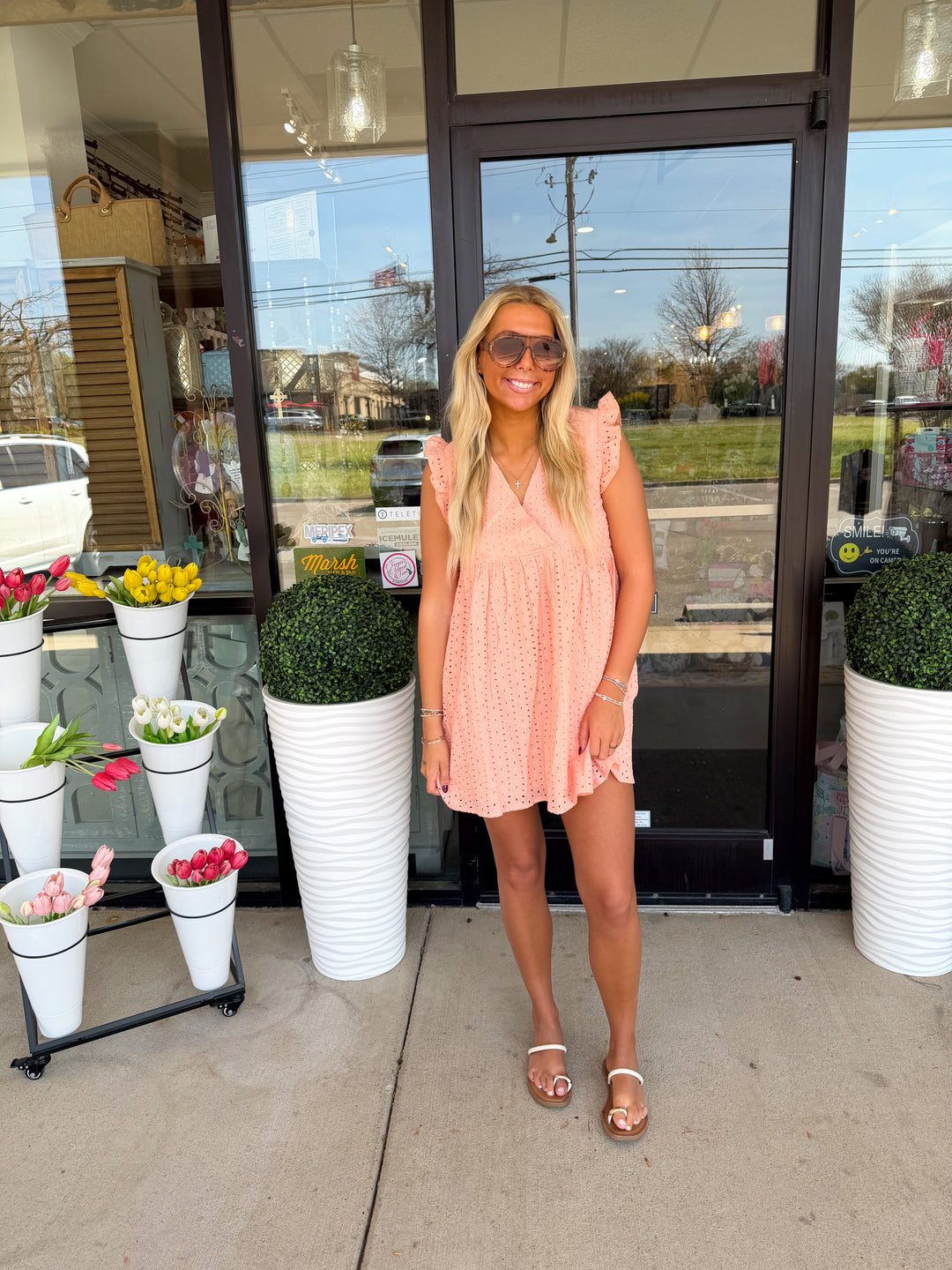 Coral Eyelet Dress