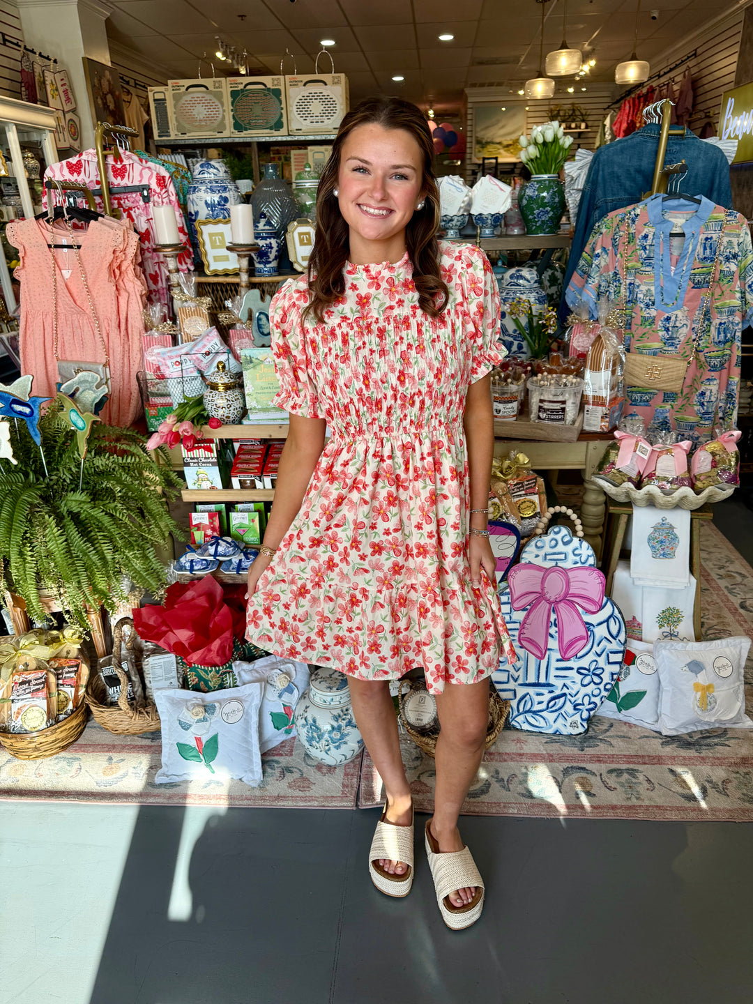 Umgee Red Orange Floral Short Dress