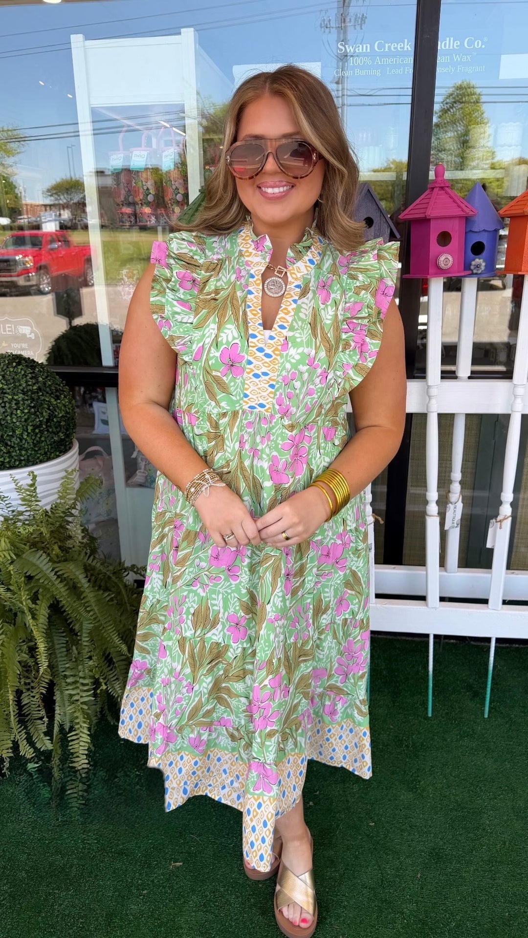 Umgee Green Boho Mix Long Dress