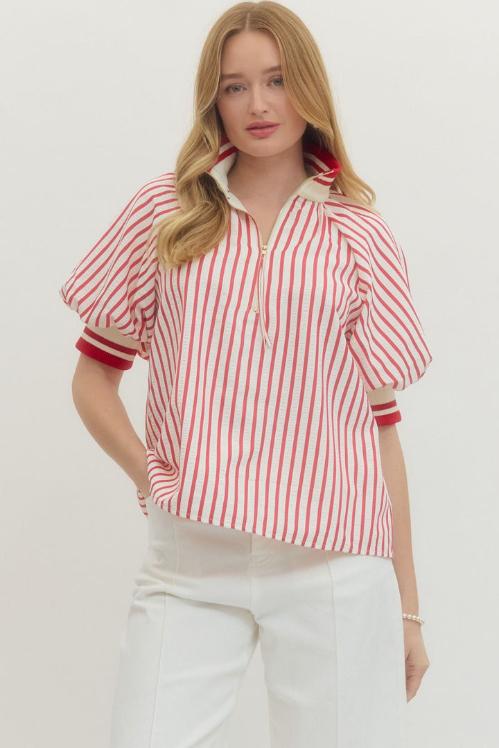 Entro Red & White Stripe Top