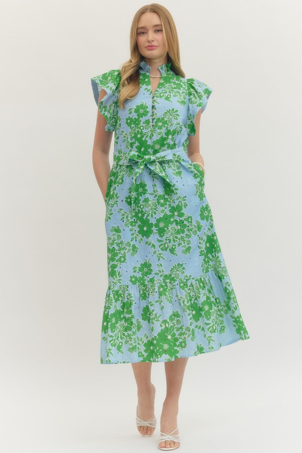 Entro Blue Green Eyelet Dress