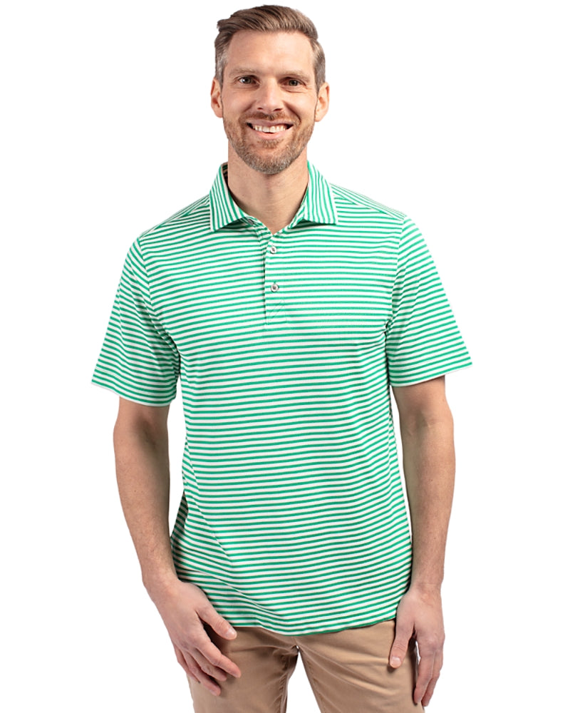Cutter & Buck Virtue Eco Hunter Green Stripe  Polo