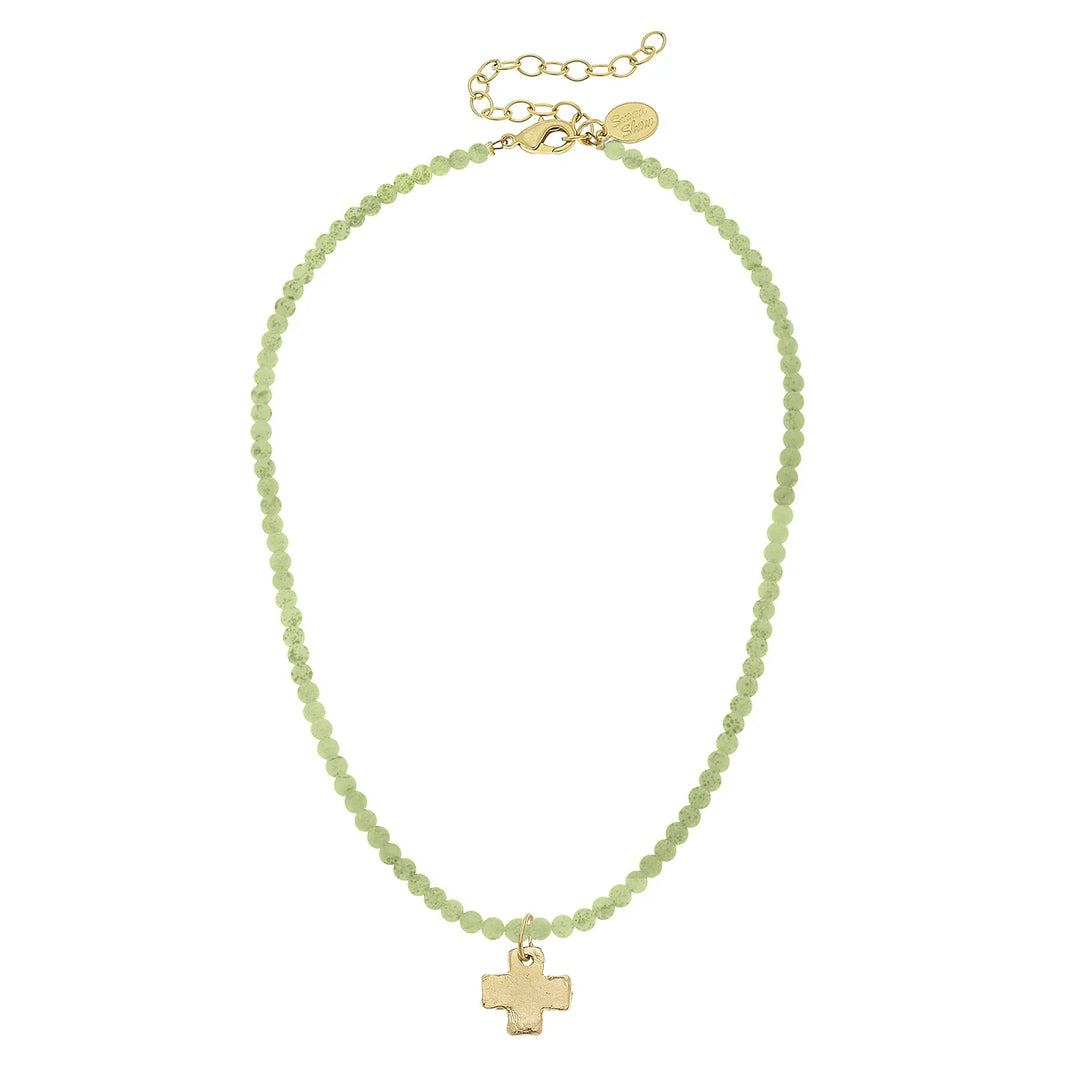 Susan Shaw Alys Cross Necklace Green