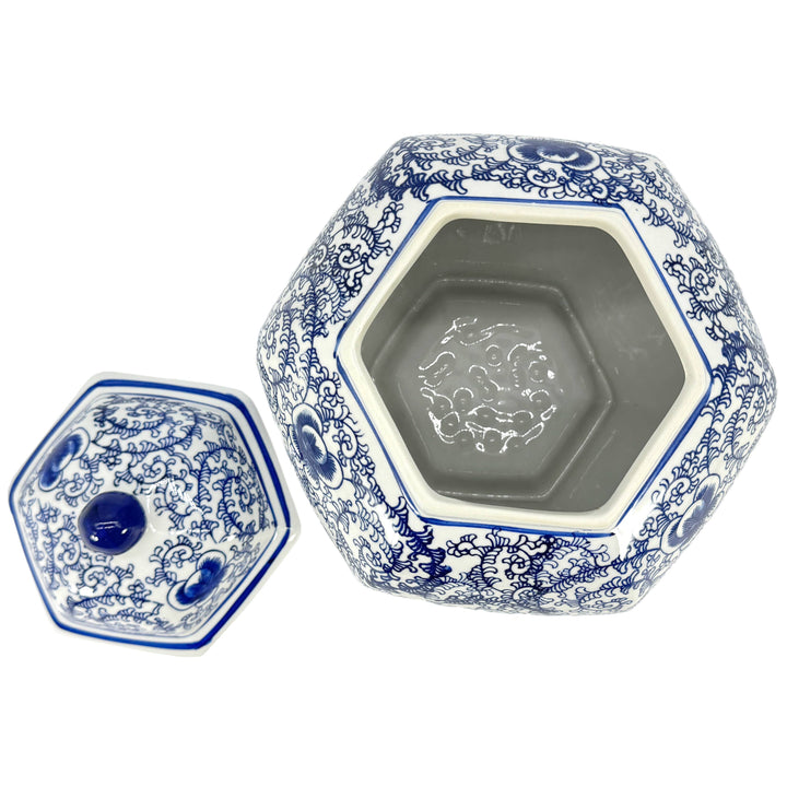 Blue & White Chinoiserie Porcelain Jar 12" Happiness
