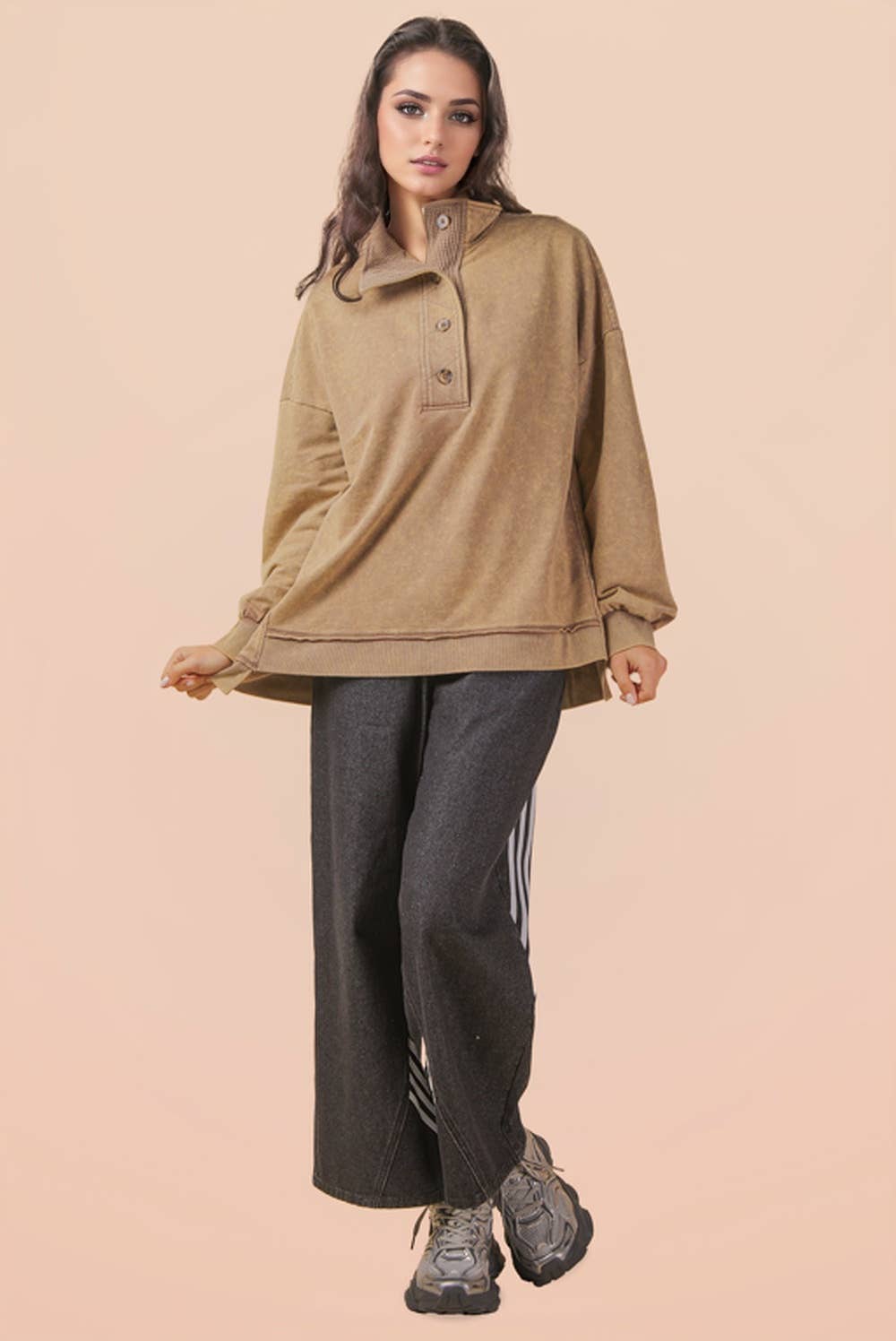 Very J Mock Neck Mineral Washed Knit Top