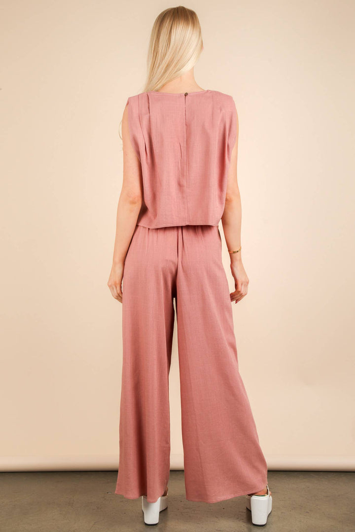 NT12090SET-Solid Woven Top & Pants Set