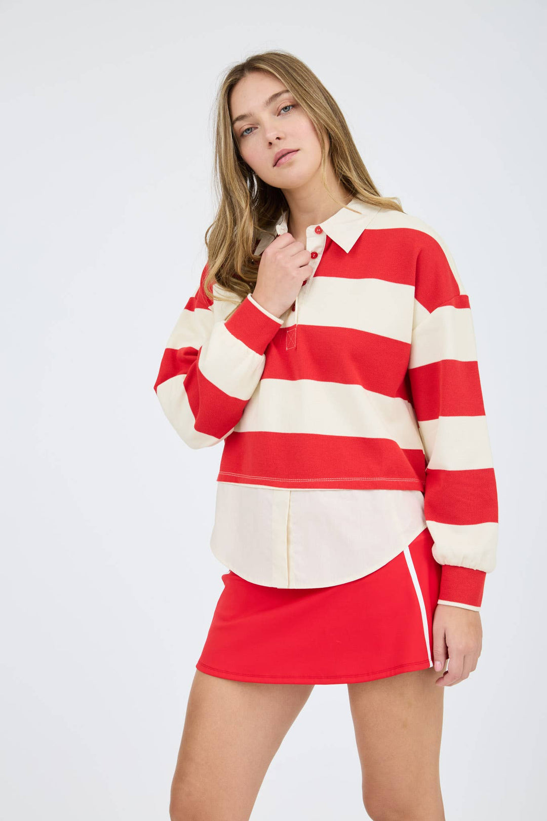 WIDE STRIPE LONG SLEEVE LAYERED KNIT TOP