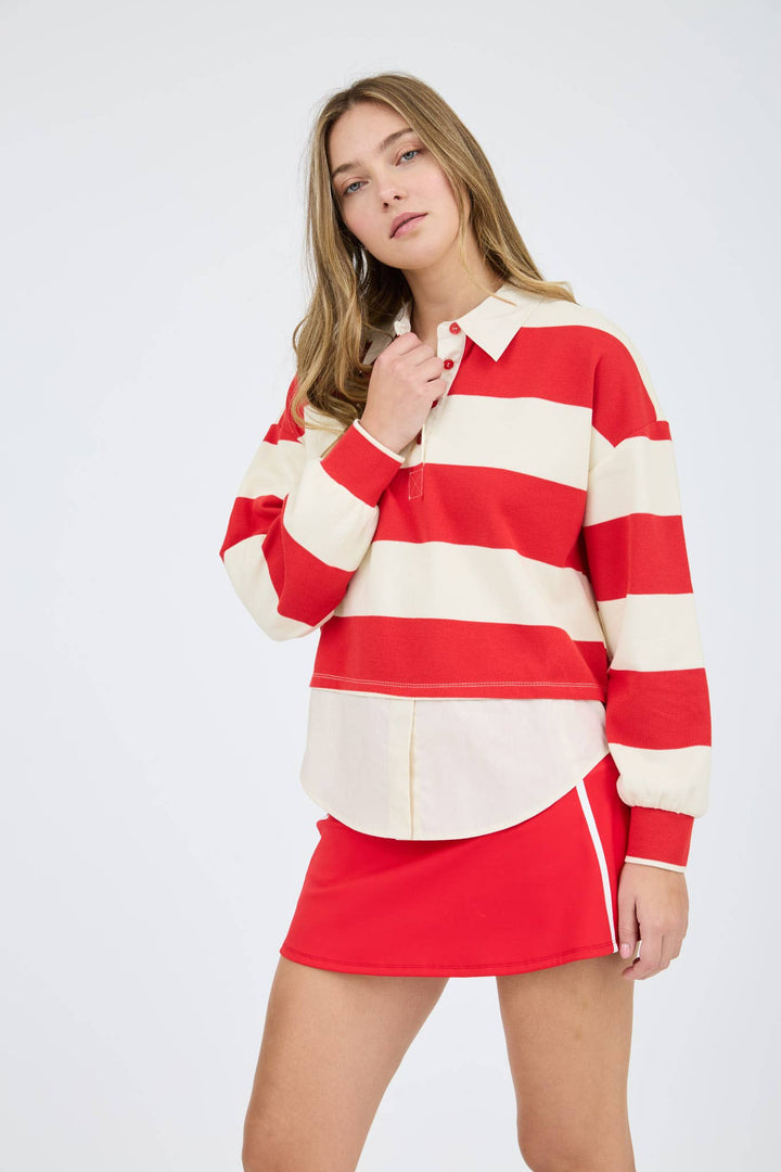 WIDE STRIPE LONG SLEEVE LAYERED KNIT TOP