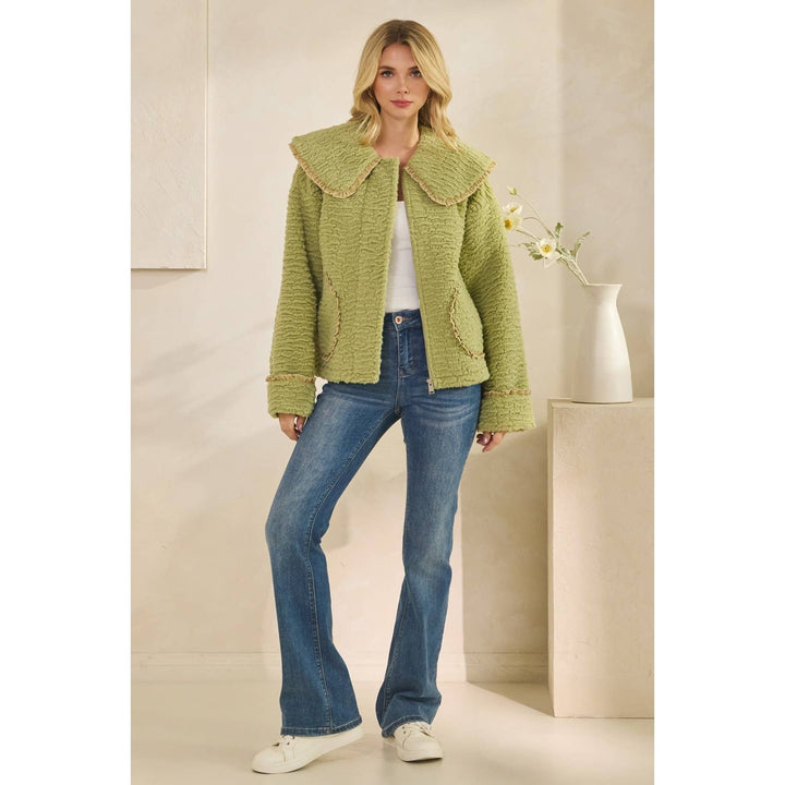 Texture Sherpa Peterpan Collar Short Jacket