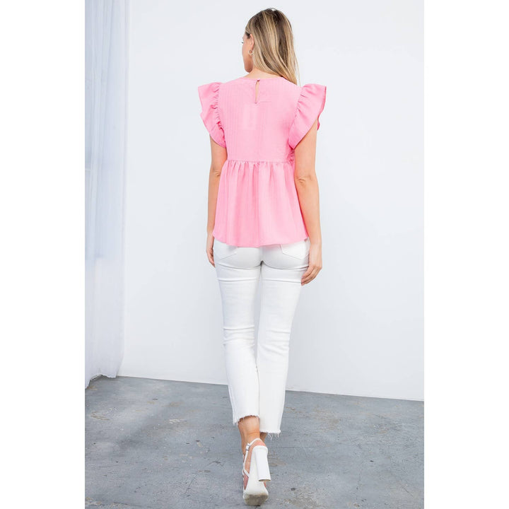 Embroidered Flutter Sleeve Top
