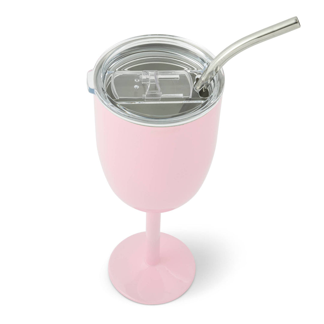 15oz Stainless Steel Wine Glass with SS Straw - PKM Shimmer