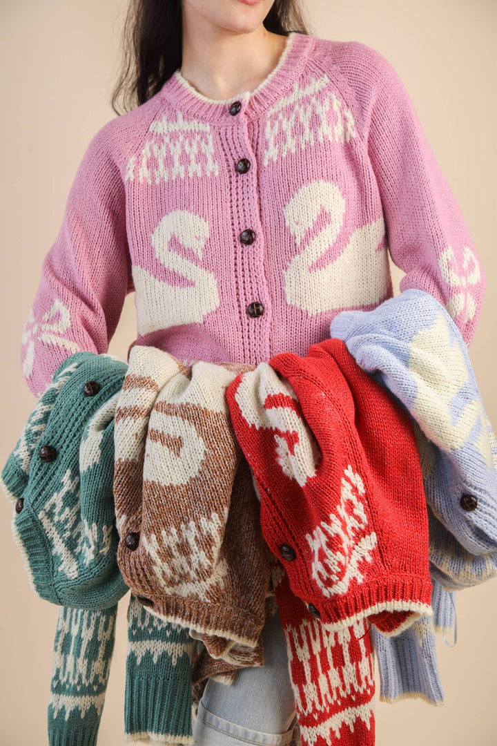 Very J Oversized Graphic Swan Sweater Cardigan
