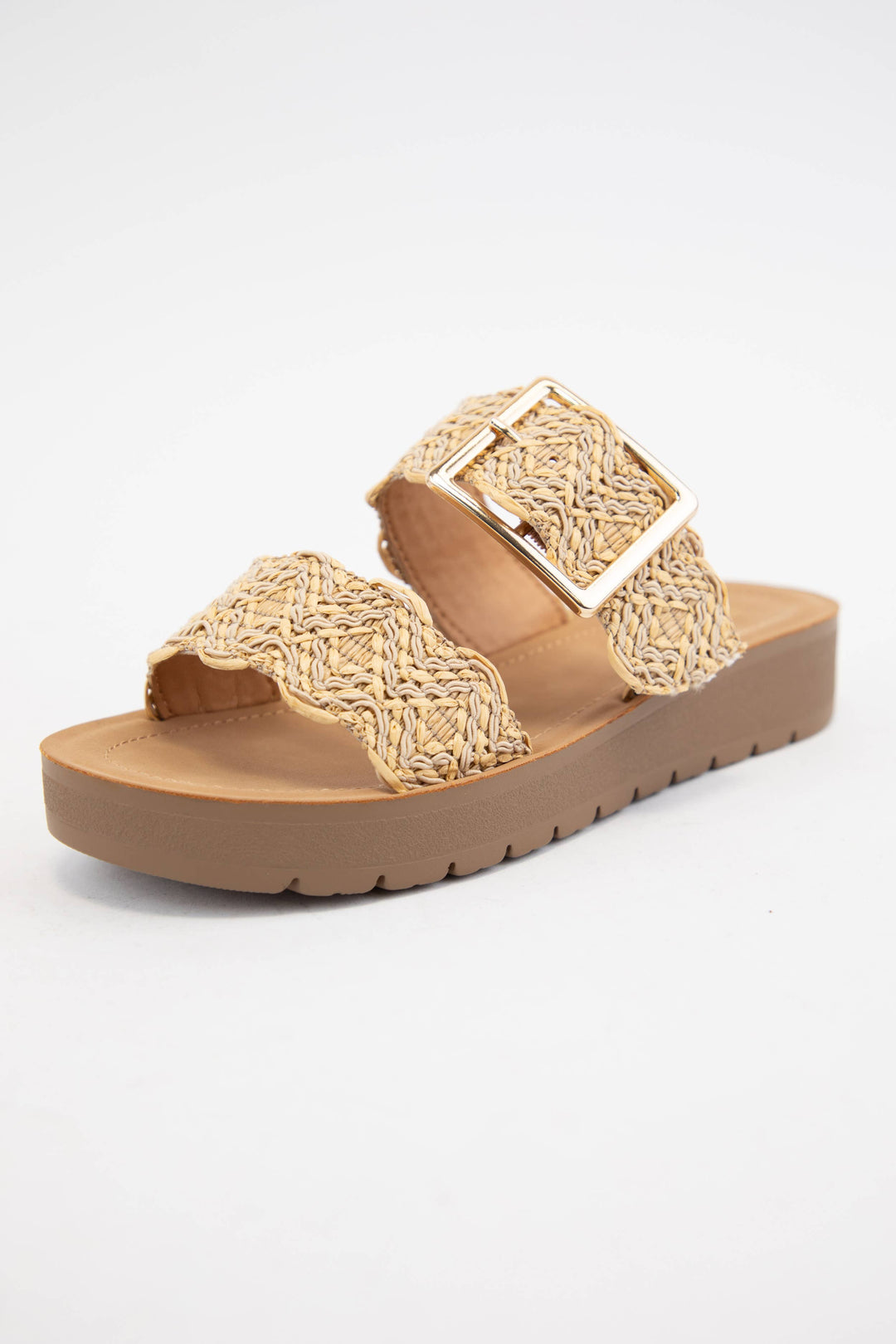 TRAIL DELICATELY WOVEN RAFFIA DOUBLE STRAP SANDALS