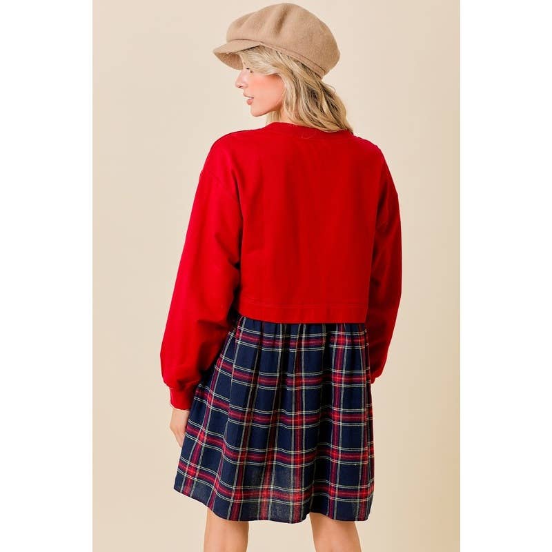 FRENCH TERRY PLAID MINI DRESS