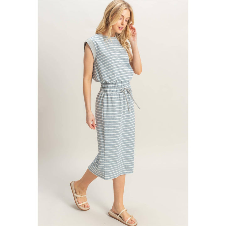 HF25C459-SET-Striped Top And Midi Skirt Knit Set