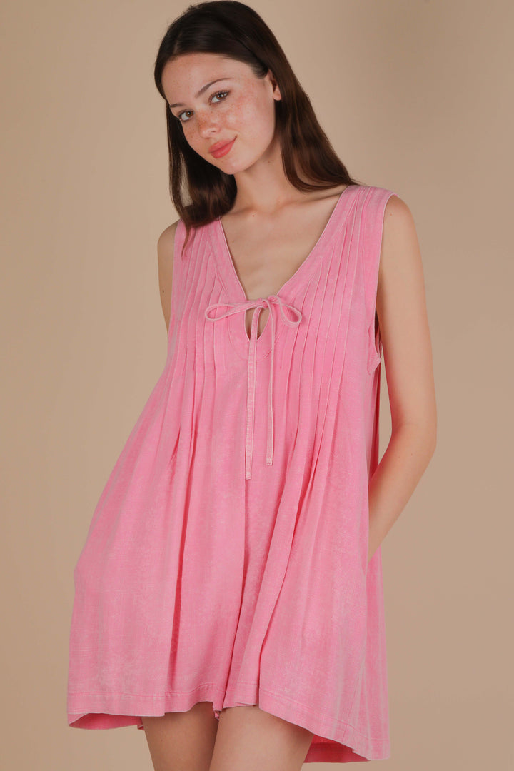 NP70876-Mineral Washed Pleated Romper