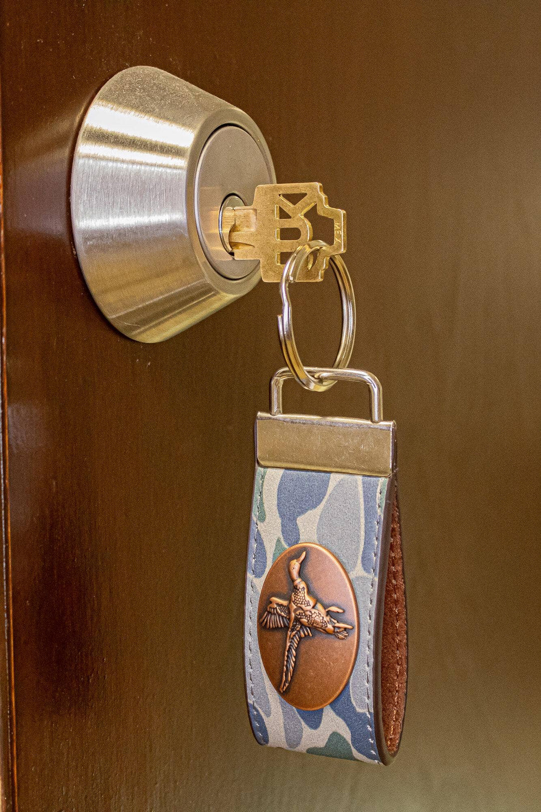 Mallard Hunting Old School Camo Leather Loop Keychain
