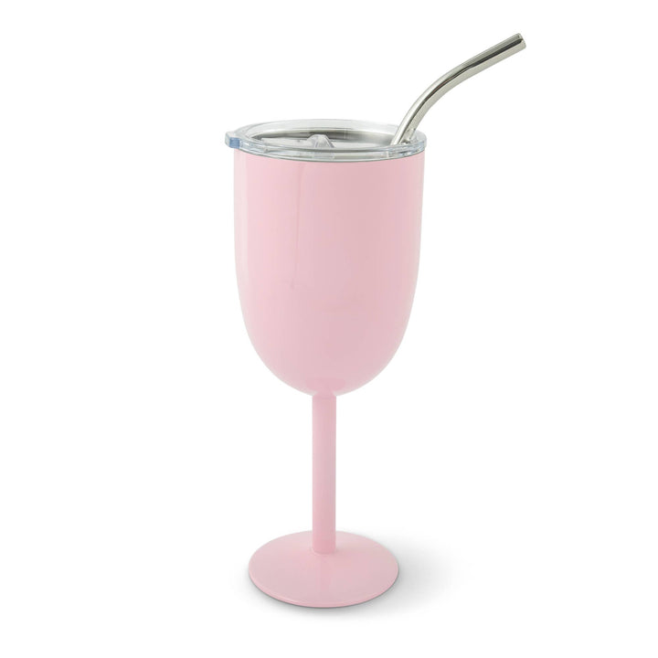 15oz Stainless Steel Wine Glass with SS Straw - PKM Shimmer