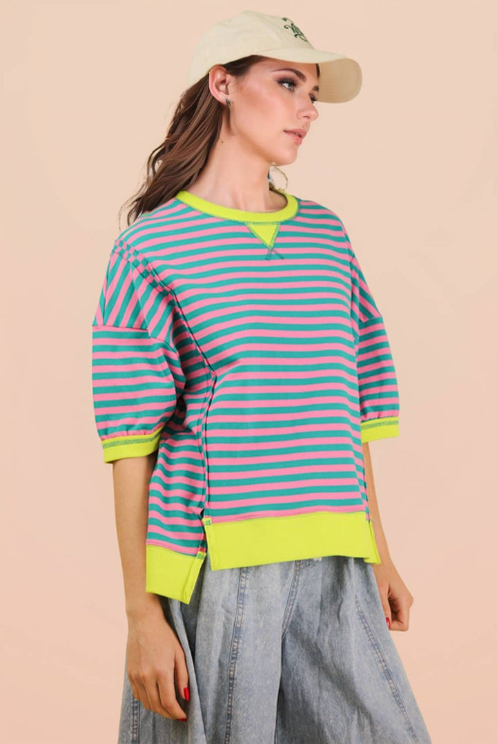 Striped Color Block Lounge Blue Cream Set