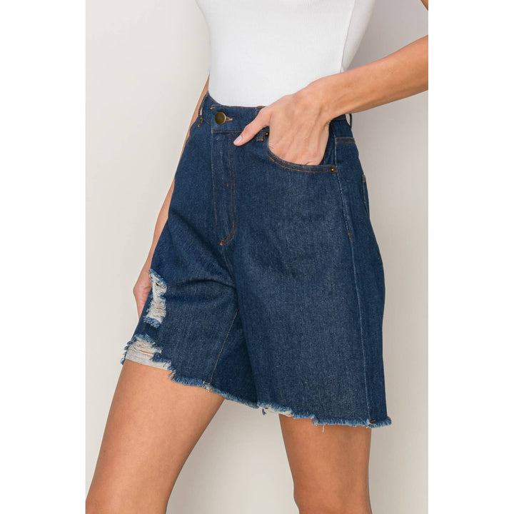 HF24C616-Distressed Bermuda Denim Shorts