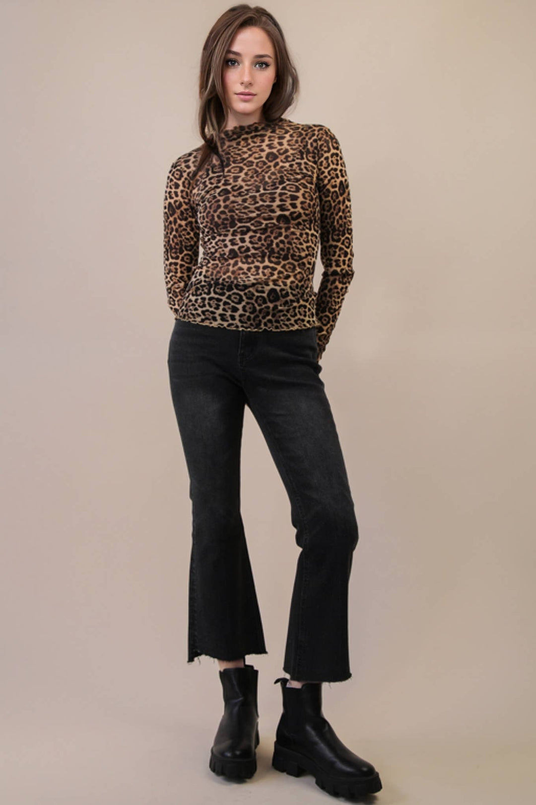 Very J Fitted Sheer Mesh Lace Top