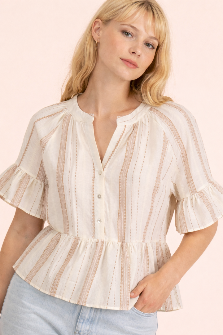 Strippedd Half Bell Sleeve Blouse Top