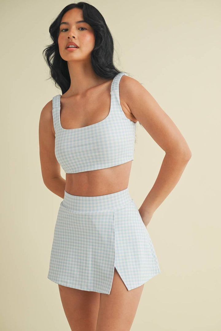 Gingham Print Ruched Bra Top