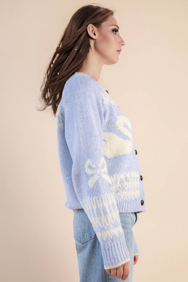 Very J Oversized Graphic Swan Sweater Cardigan