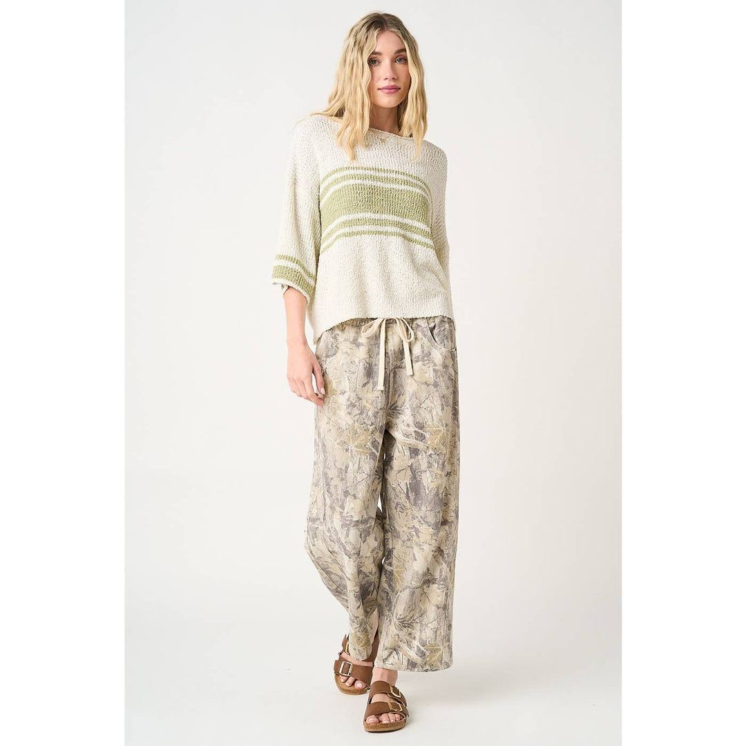 TREE CAMO PRINT ELASTIC WAIST BARREL LEG PANTS