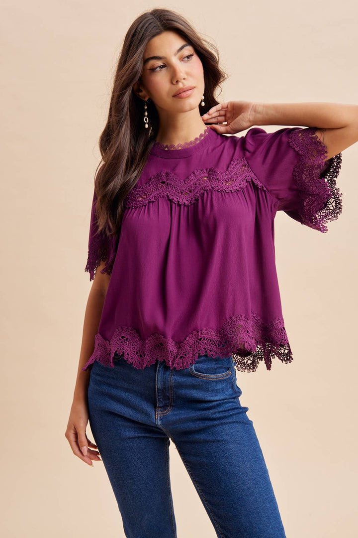 BLACK LACE TRIM TOP