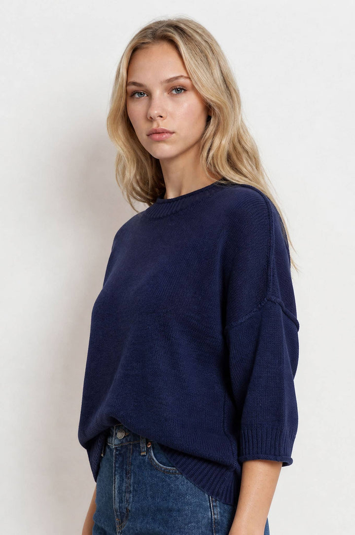 EXPOSED SEAM DROP SHOULDER SHORT SLEEVE PULLOVER